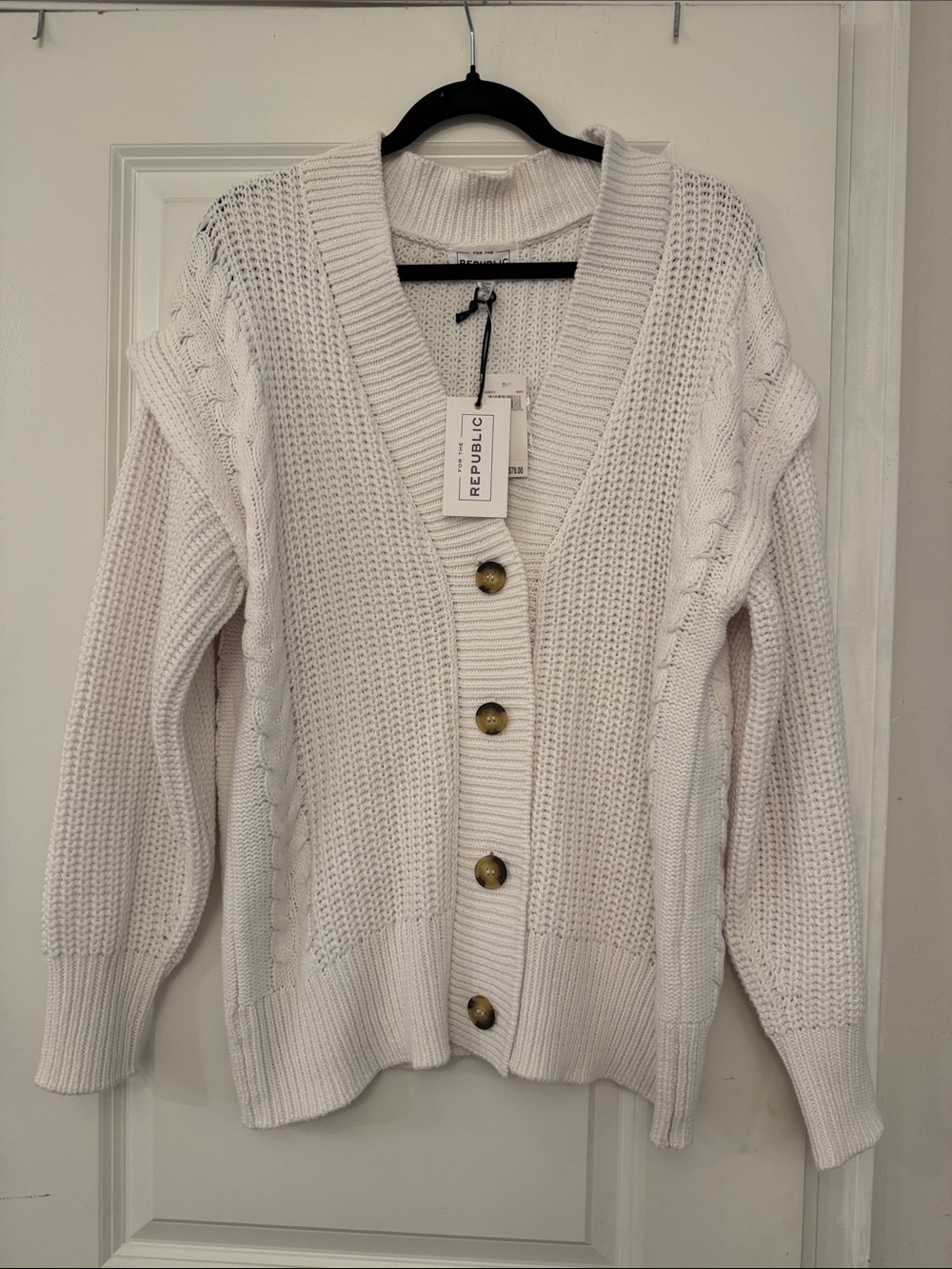 For The Republic Cream Cable Knit Button-Front Cardigan